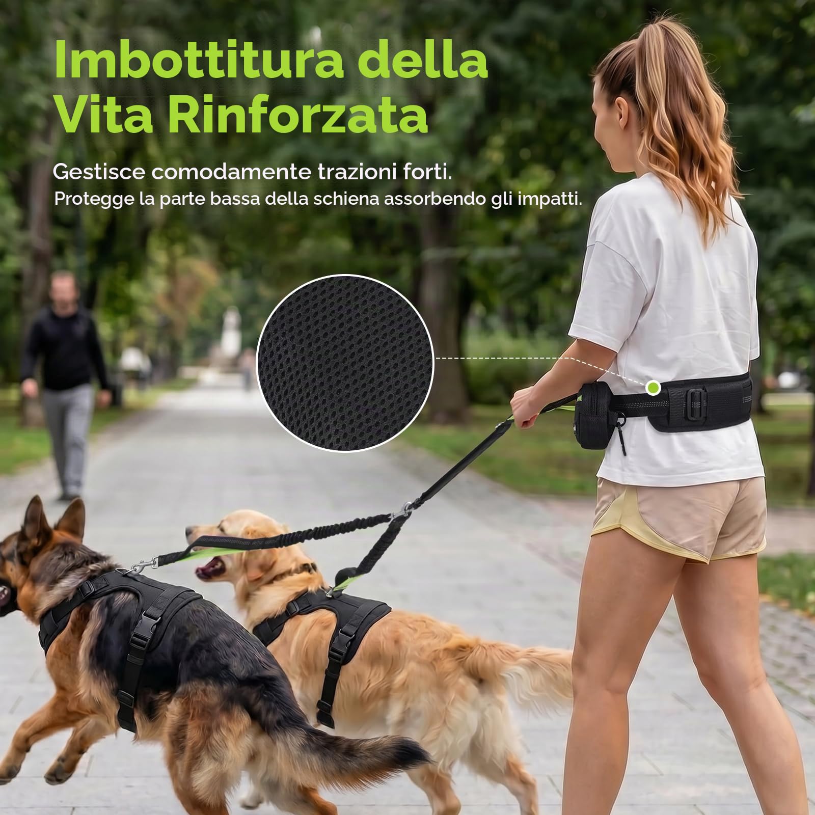Pecute Guinzaglio Doppio per Cani Mani Libere con Borsello Impermeabile | Guinzaglio Anti Tiro con Corda Elastica e Doppi Manici Riflettenti per Cani 5-15kg