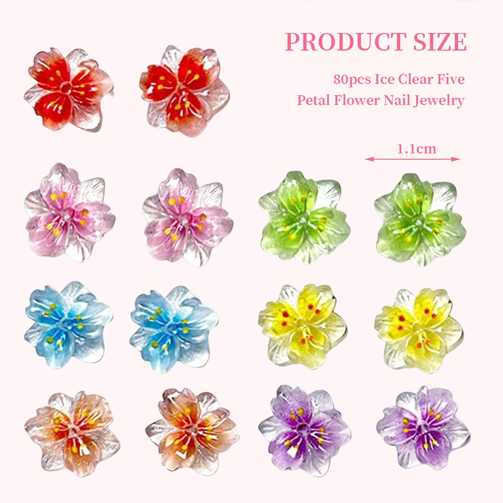 80 pièces 3D Fleur Charms Nail, Accessoires de Design d'ongles, Strass Scintillants, Fleurs colorées déco, Petites Pierres d'ongles, Flowers Nail, Adapté aux Arts d'ongles et Style Y2K