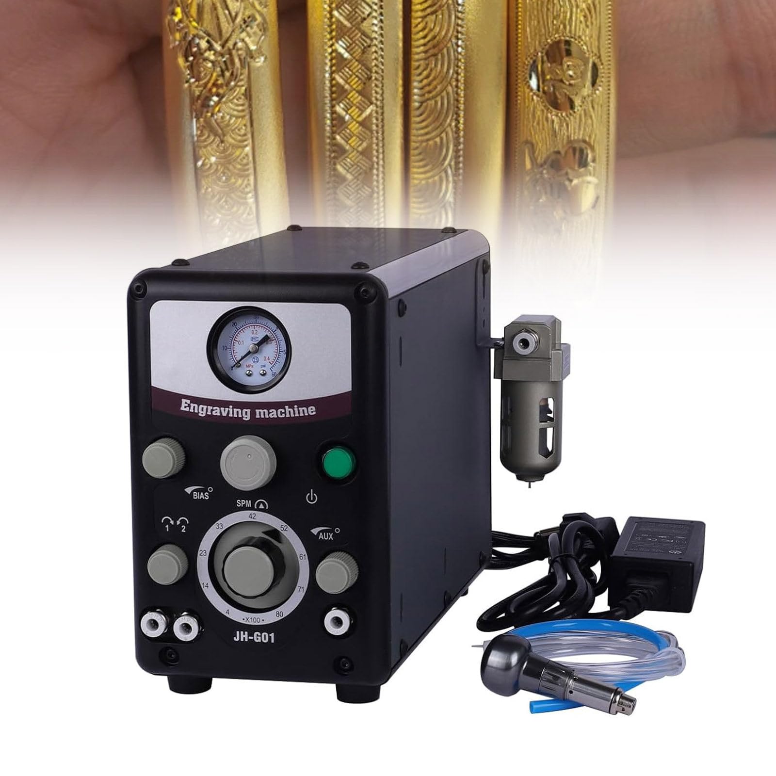 Jewelry Making Engraver, Pneumatic Dual-Head Tool, 400-800 RPM