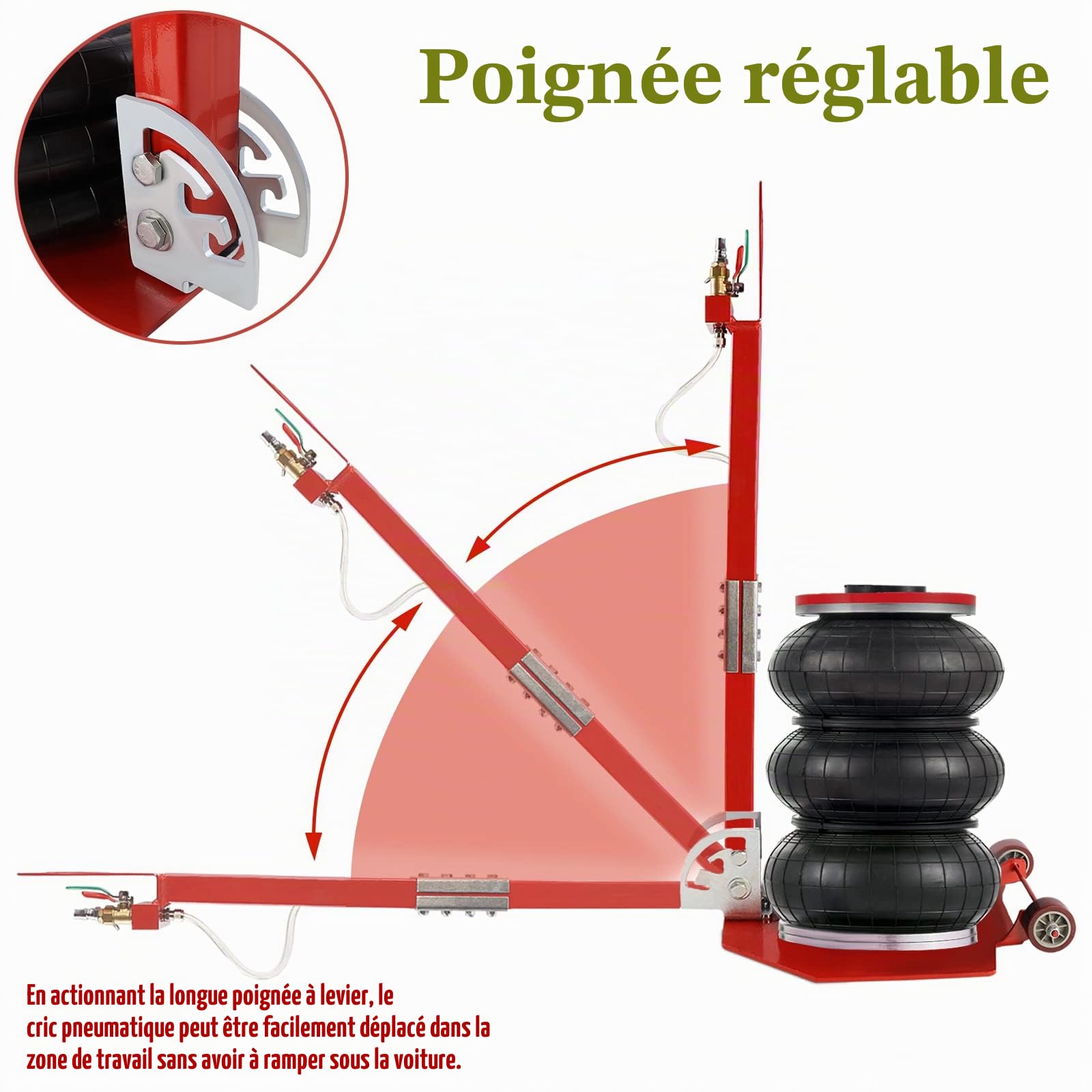 Froadp Cric Pneumatique Air Jack 3T 6600 Livres pour Voiture avec Poignée Réglable Supports de Crics Pneumatiques Cric de Réparation de Voiture et Crics de Sol pour Voitures et SUV (Rouge)