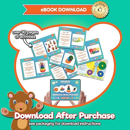 Miniatura 7 de Juguetes para bebés anillos apilables de madera juguetes educativos bilingües para niños de 2 años  Aprende los colores del arco iris en inglés y