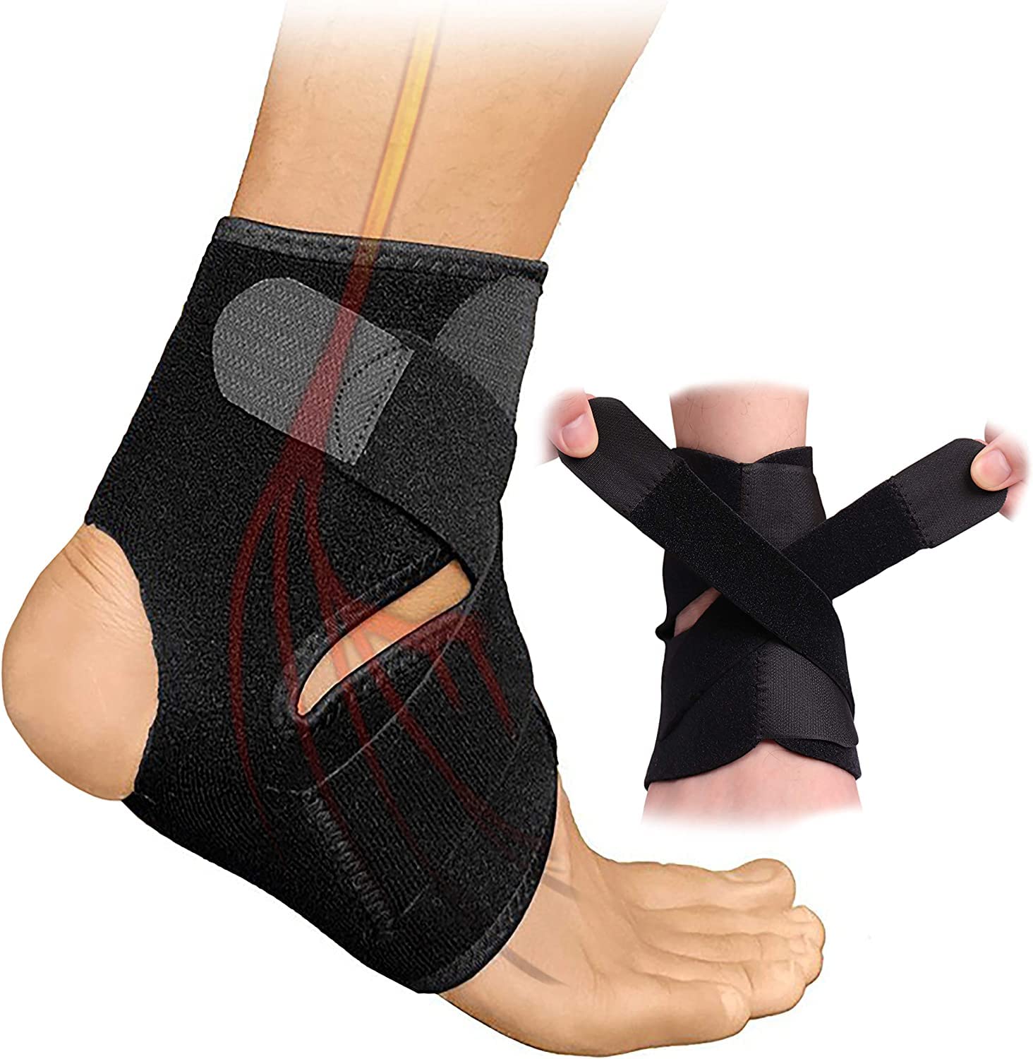 Ankle Brace Ankle Wrap, X Strap Stabilizer Ankle Support for Strain Sprains Arthritis Recovery Sports Protect, Running Basketball Baseball Soccer - Breathable/Adjustable, Fits All