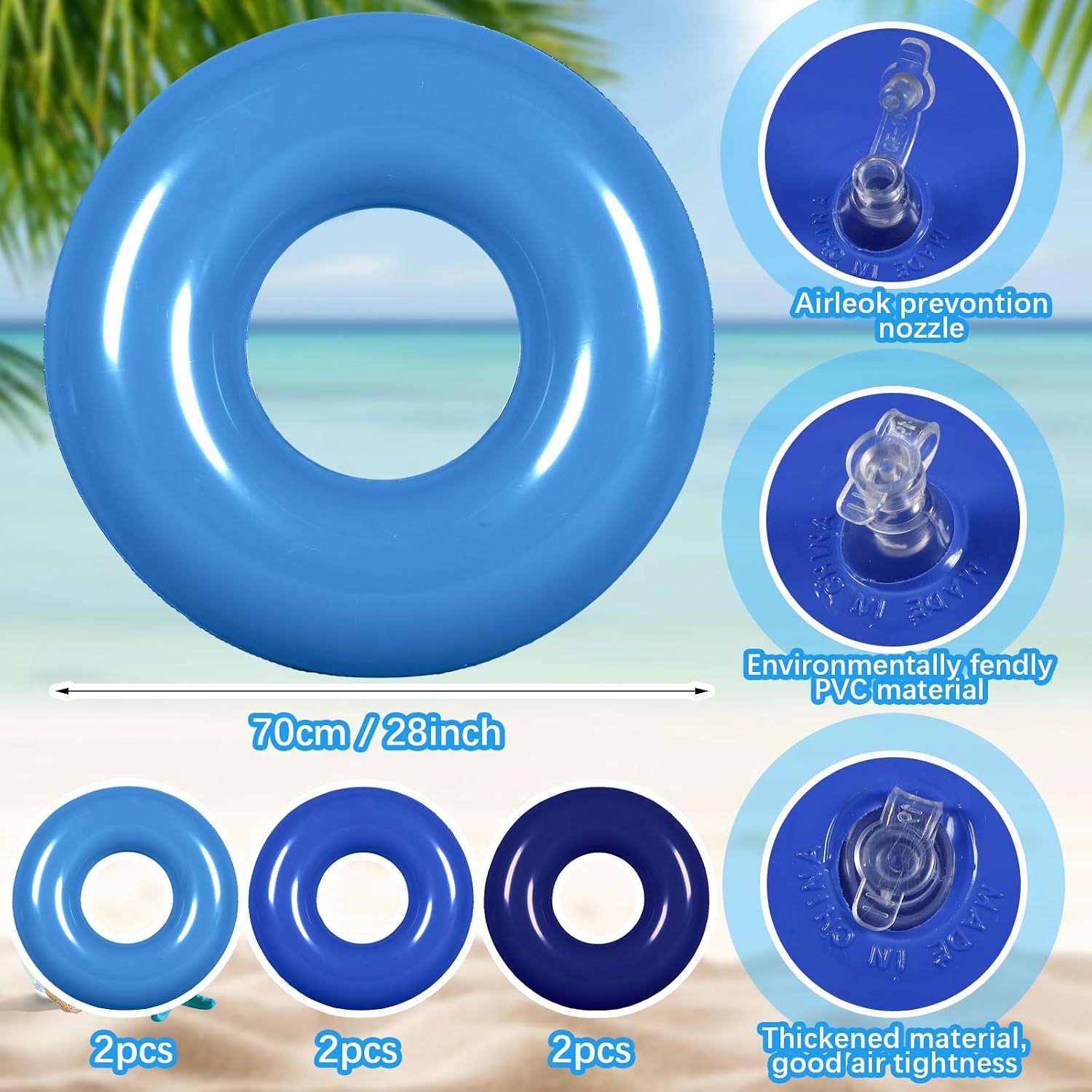 JellyArch 6 Pcs Inflatable Pool Float for Adult 28 Inch Swim Tube Bulk Pool Inner Tube Floaties Swimming Ring for Beach Party Decoration Women Men River Lake Summer Vacation Holiday