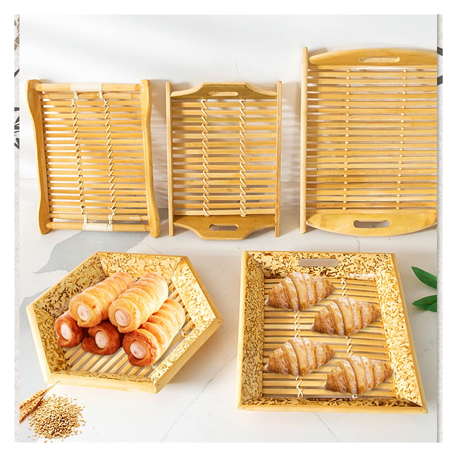 Plateau，Plateau de Service Plateau de service de service en bambou rectangle plateau en bois, plateaux pour manger du petit-déjeuner fête cuisine thé maison décor de plateaux de service pour Café, Thé