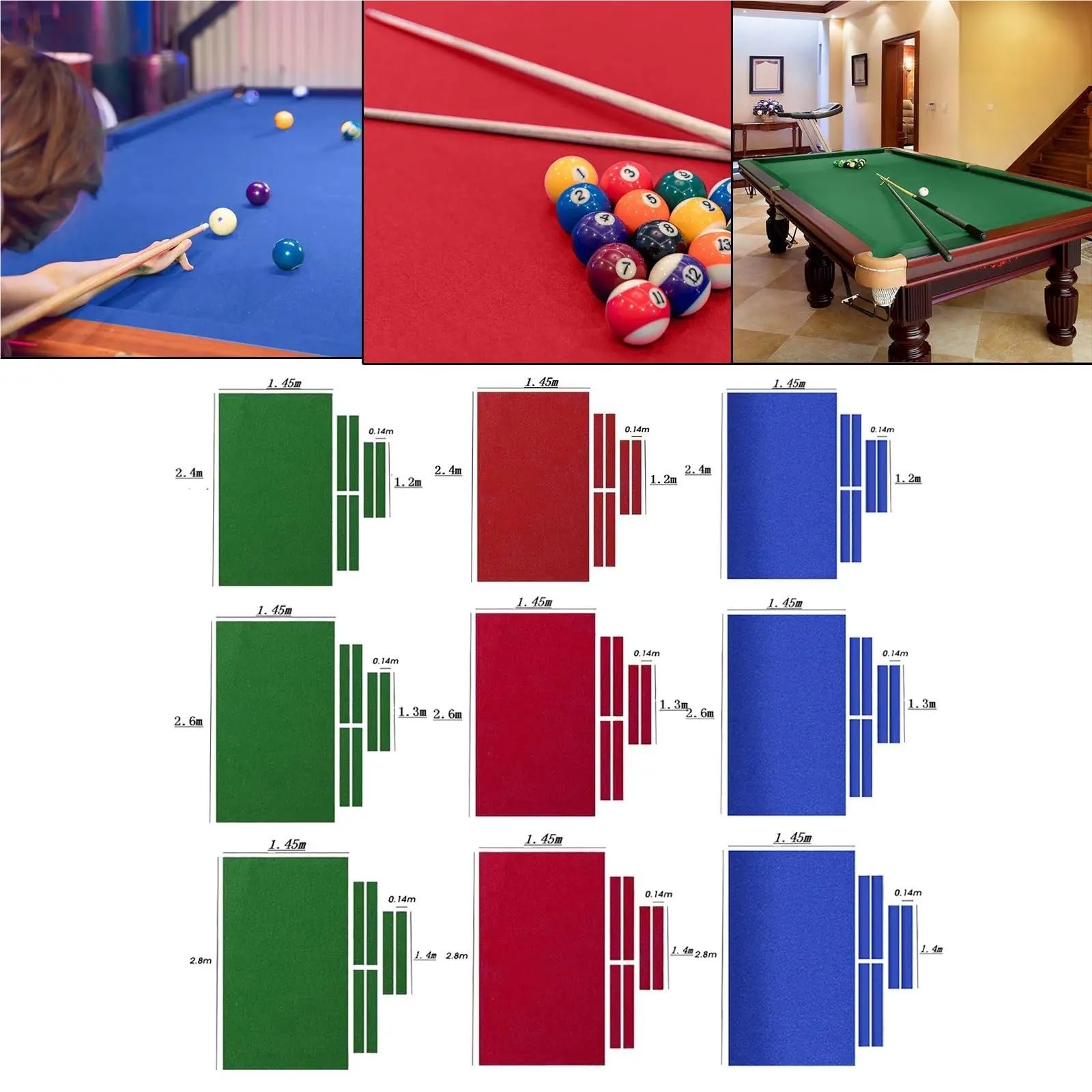 Professionelle Billard Pool Tisch Tuch Matte Zubehör 7/8/9 Ft für Billard