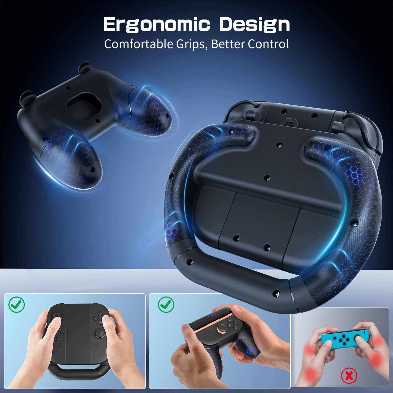 HEYSTOP [42 Pezzi] Grip per Nintendo Switch 2 Joycon,Set di Cover per JoyCon Comfort Grip 3 in 1,Accessori per Controller di Gioco Perfetti per Giochi di Corse Gioco Compatibile con Nintendo Switch 2