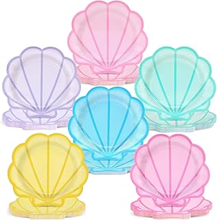 60Pcs Pastel Seashell Paper Plates Mermaid Birthday Party Supplies Seashell Shaped Disposable Plates Under the Sea Party Plates for Girl Kids Baby Shower Mermaid Themed Party Decorations