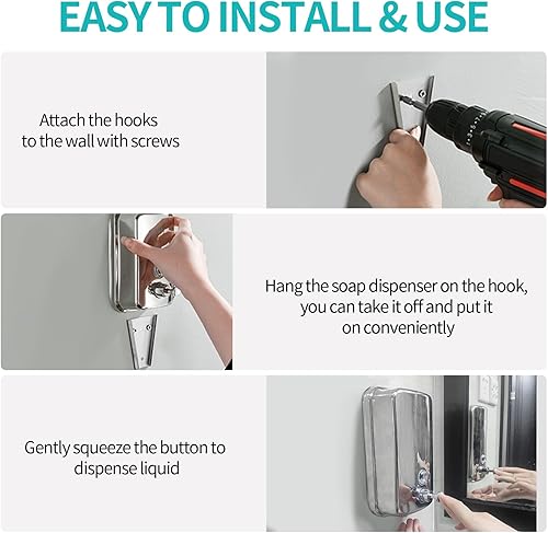 Miniatura 5 de Dispensador de jabón comercial para montaje en pared, dispensador de jabón manual de acero inoxidable, bomba de líquido, a prueba de corrosión, sin