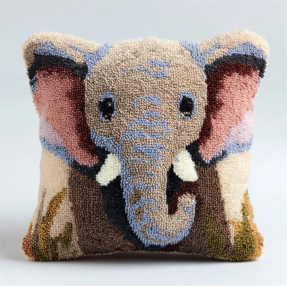 FWRTYCB Latch Hook Pillow Kits for Adults Baby Elephant Knitting Kits Cush