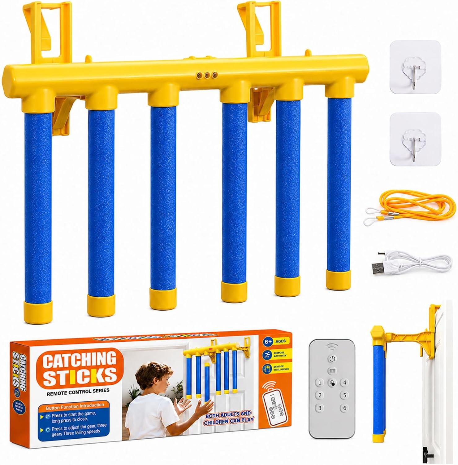 Upgraded Reflex Drop Sticks Challenge Game Over-The-Door Bracket Version | Reaction Time Training Hand Speed Challenge Game with 3 Speed Adjustable USB,Catch Falling Stick Drop for Holiday Party