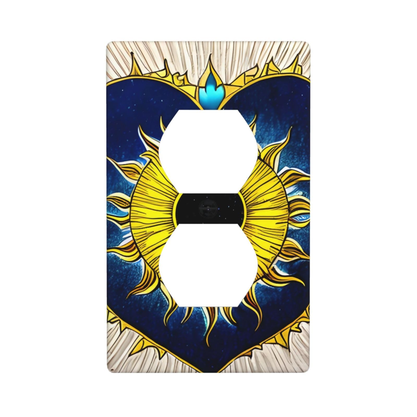 Cartoon Heart Sun Decorative Switch Plate Cover-Unbreakable Polycarbonate Wall Plate for Home Office, 1 Gang with Screws