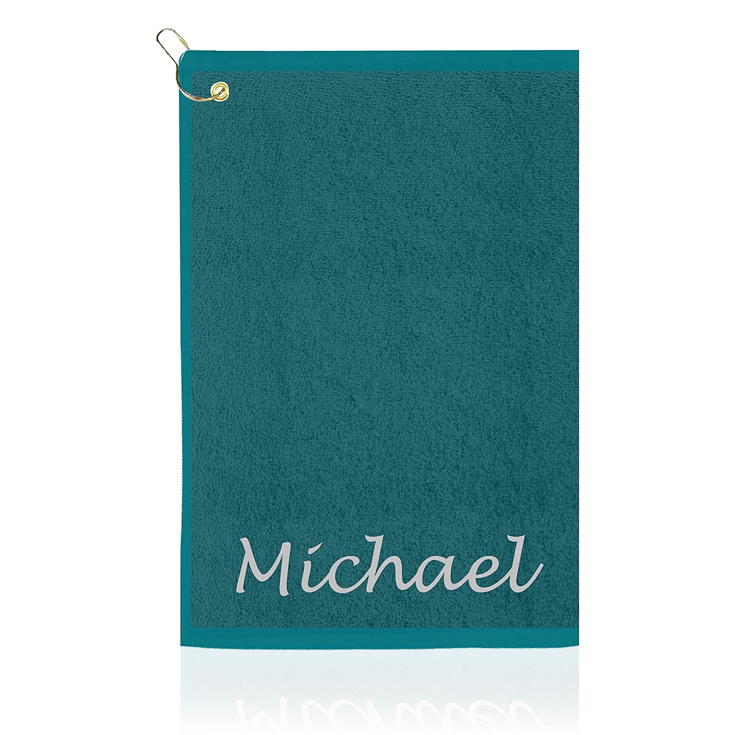 Golf Towel with Embroidered Name - 16"x26" Custom Golf Towels with Clip - Soft & Highly Absorbent Plush Velour - Easily Wipes Away Sweat and Dirt - Gift for Golfers - Aqua