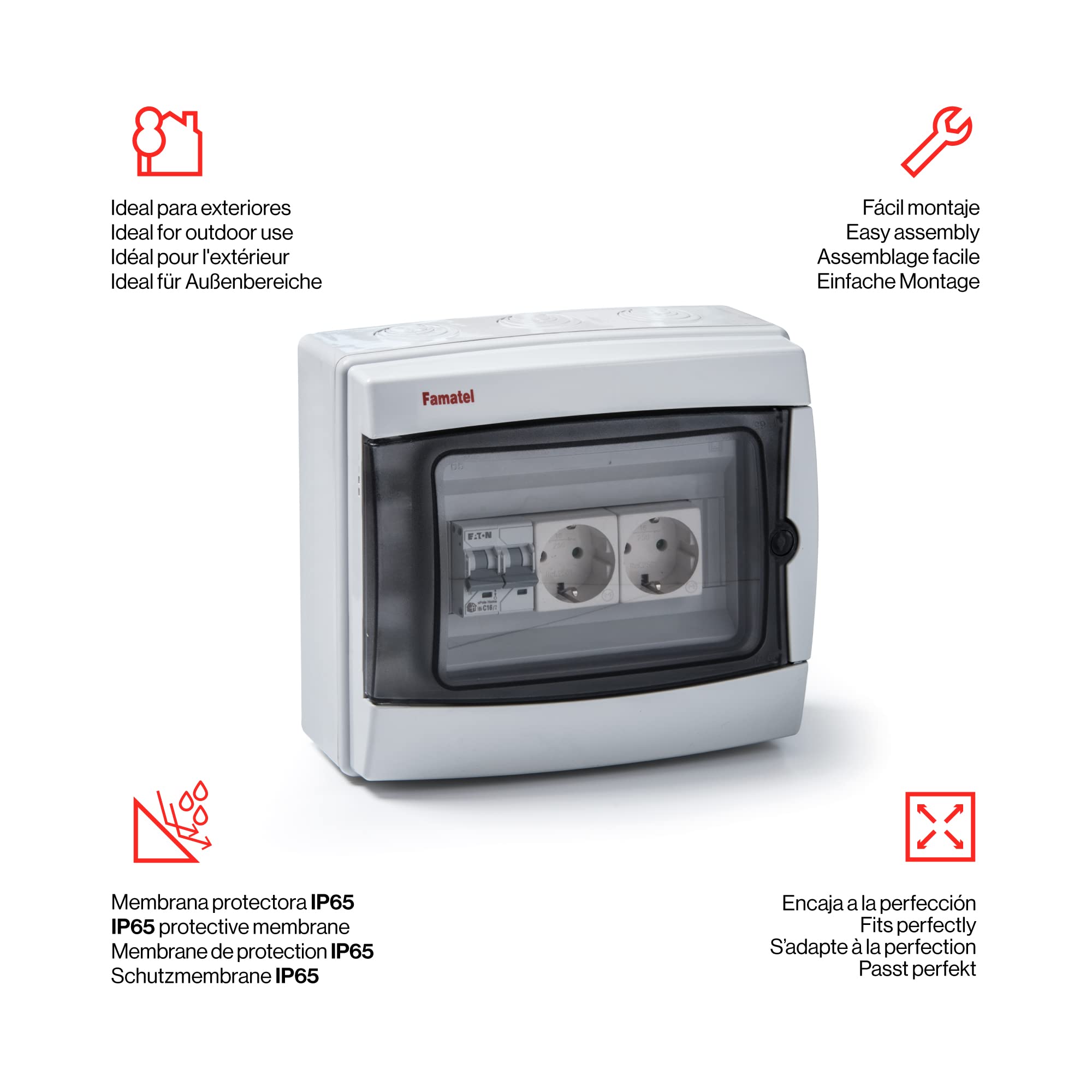 Famatel M260287 - Armario electrico superficie ip65 2 tomas con diferencial