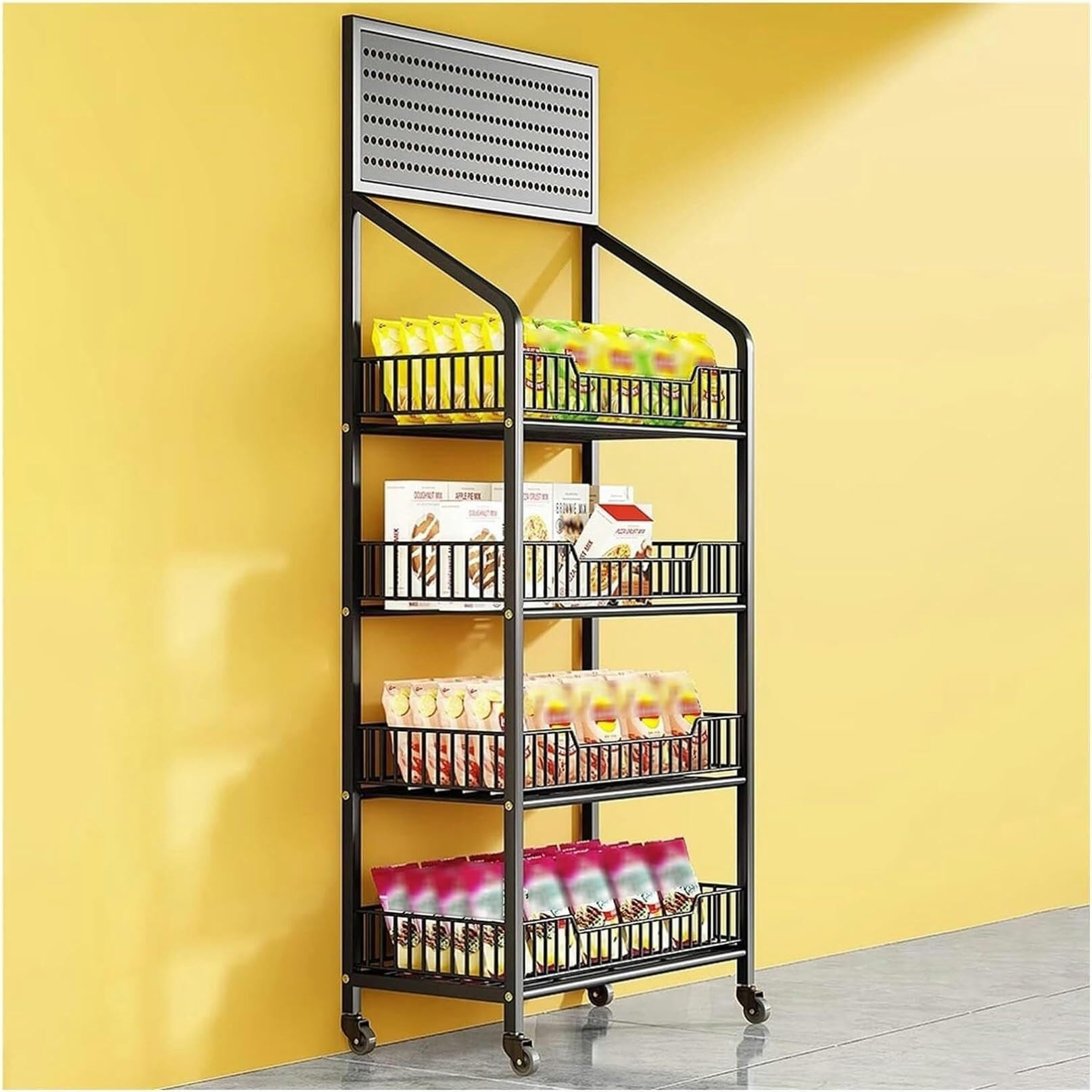 Présentoir à snacks portable 4 niveaux chariot de cuisine noir