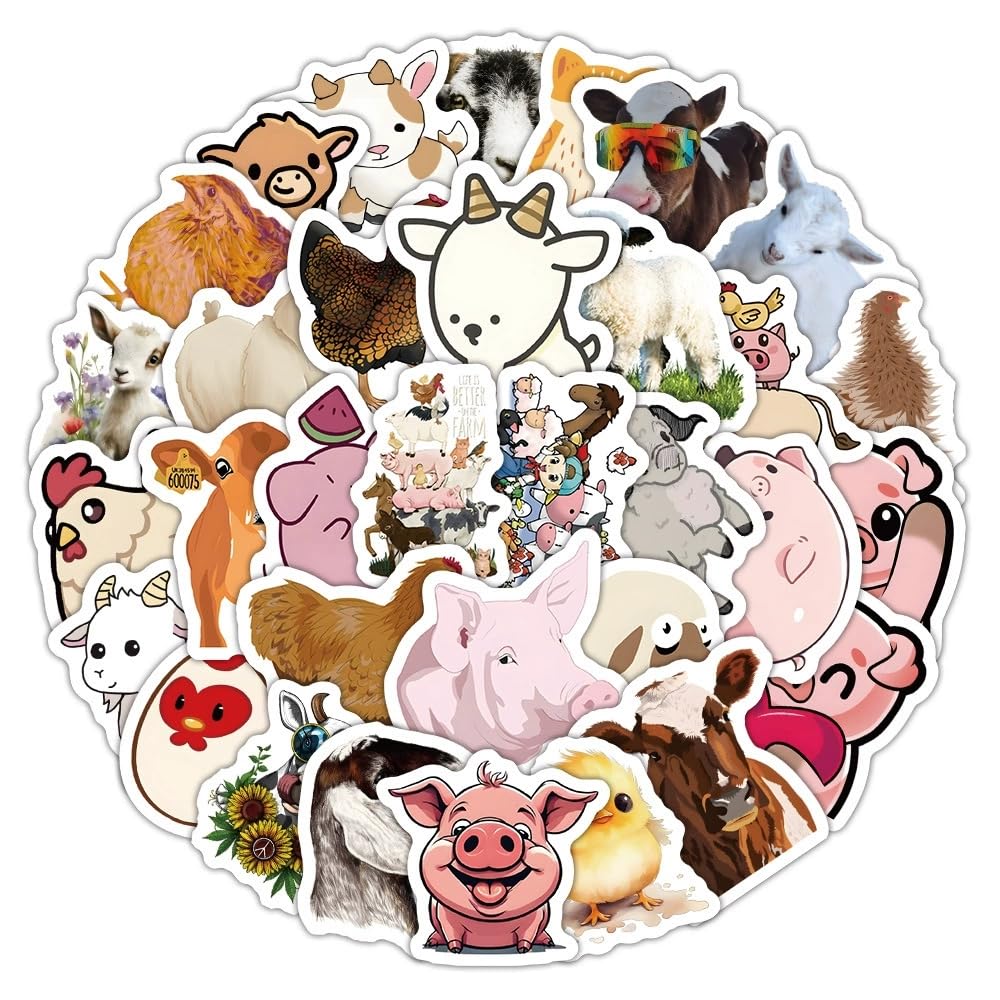 50 Pcs Farm Animal Stickers Laptop Car Scrapbook Phone Skateboard Suitcase Luggage Bike Farm Animal Vinyl Waterproof Aesthetic Personalised Stickers for Teens Boys Girls Adults - Image 4