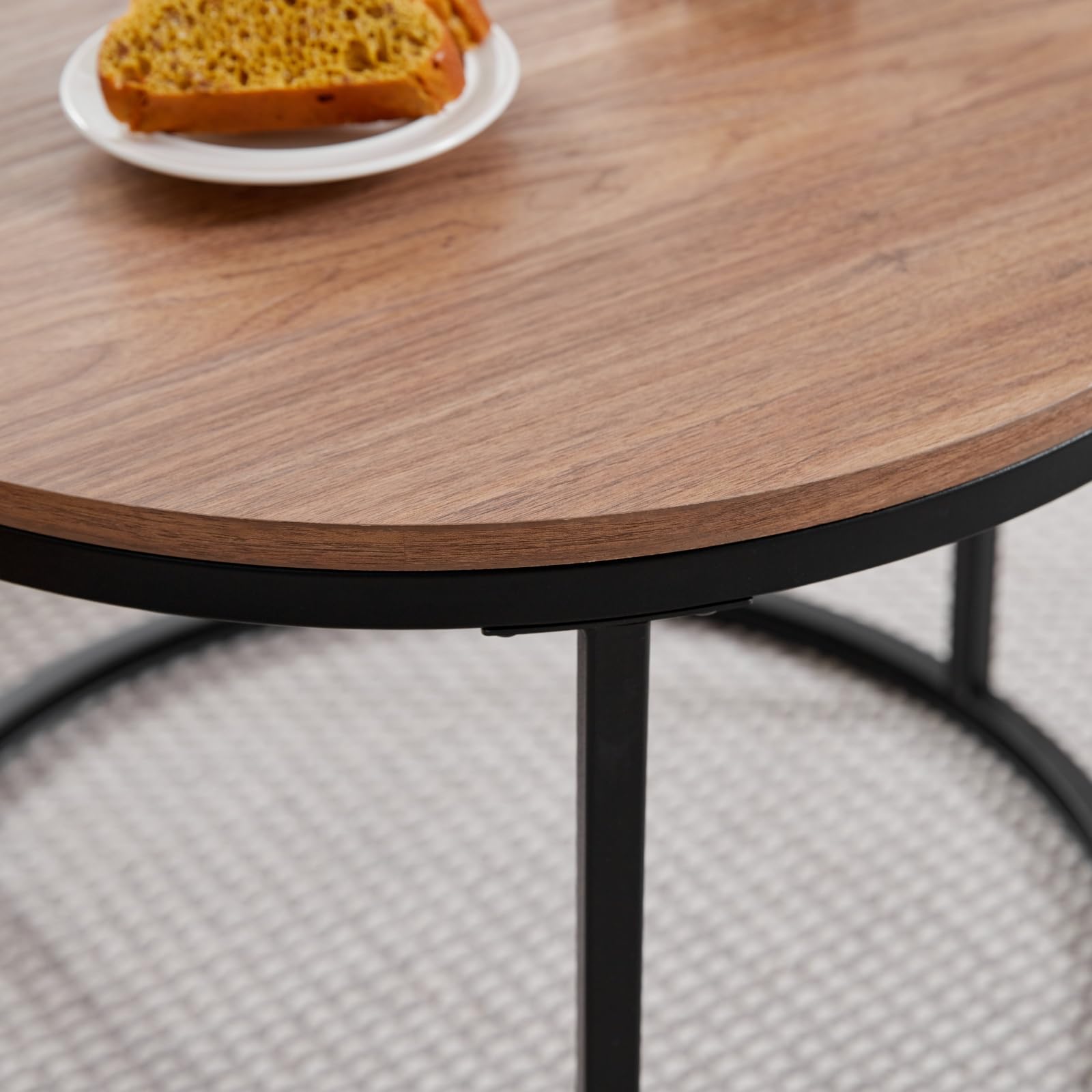 Set de 2 Tables Gigognes Rondes, Tables Basses, Grande : 60 x 60 x 45 cm ; Petite : 40 x 40 x 35 cm, Marron Foncé