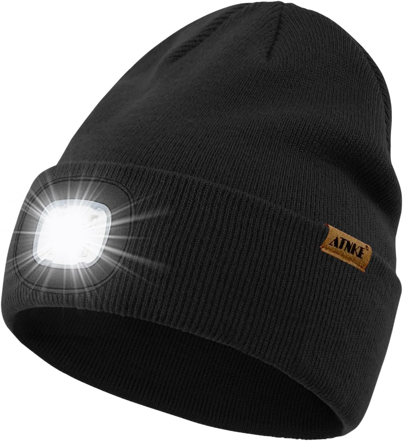 ATNKE LED Lighted Beanie Cap,USB Rechargeable 4 LED Running Headlamp Bright Hat with Light Tech Gifts for Men and Women