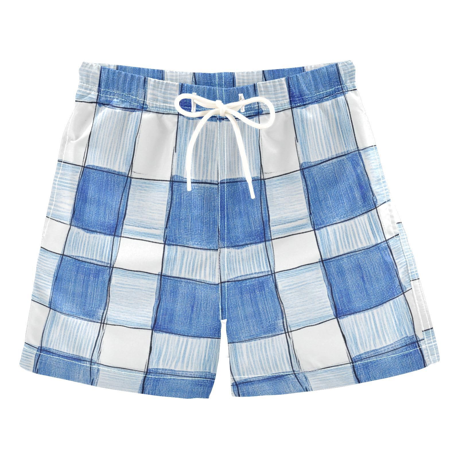 Zathe Cornflowerblue Checked Hand-Drawn Sketch Toddler Swimsuits Summer Holiday Boys Toddler Boardshorts Kids Swimwears Swimming Party XS 6Y