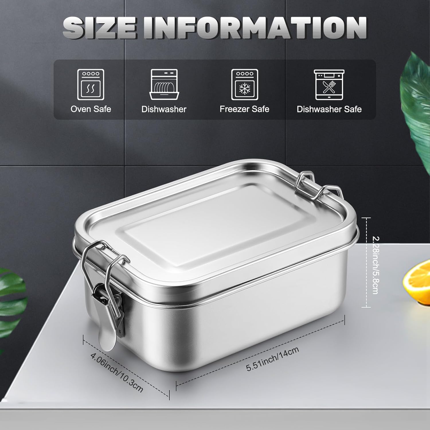 Confezione da 4 contenitori per il pranzo in acciaio inox, 850 ml, a prova di perdite, con clip di bloccaggio, scatole per snack in lavastoviglie per lavoro, picnic e preparazione dei pasti