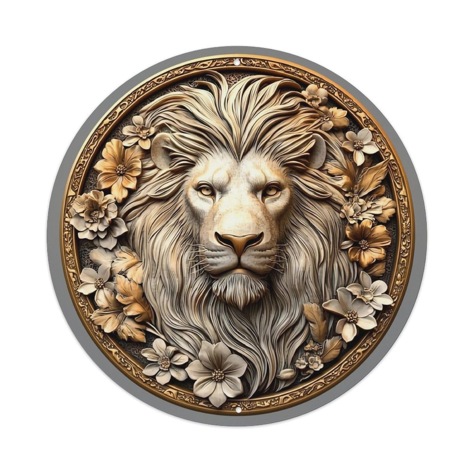 Lion Face Floral Medallion Design Vintage Metal Tin Sign Retro Wall Decor for Home Bar Garage Cafe, Indoor & Outdoor Decorative，circle Metal Poster, 8x8 Inch