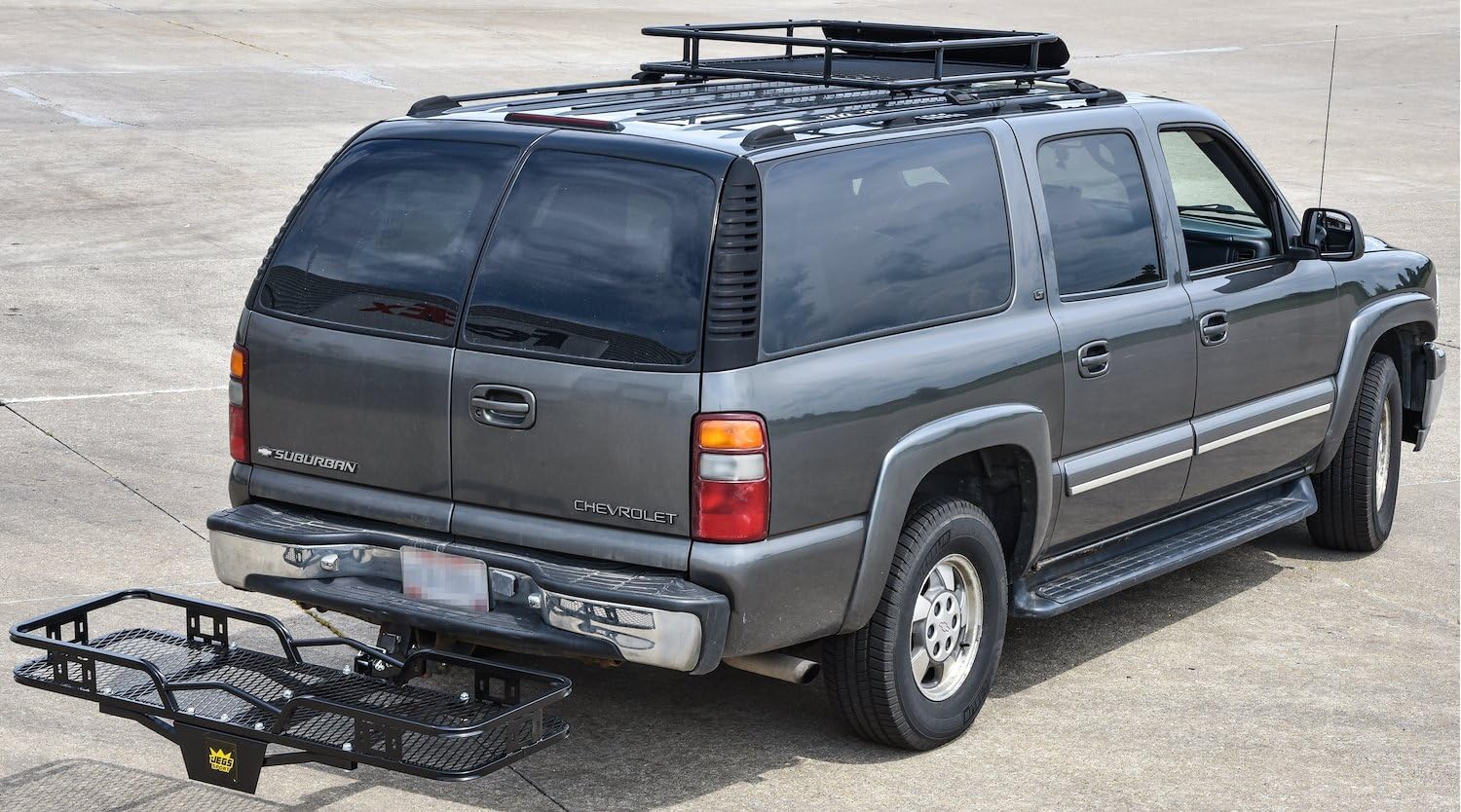 JEGS Trailer Hitch Cargo Carrier - 500 LBS Capacity Hitch Rack Cargo Carrier - Fits 2� Receiver Hitches - Heavy-Duty Black Powder Coated Steel - 60� Long x 20� Wide Vehicle Cargo Carrier