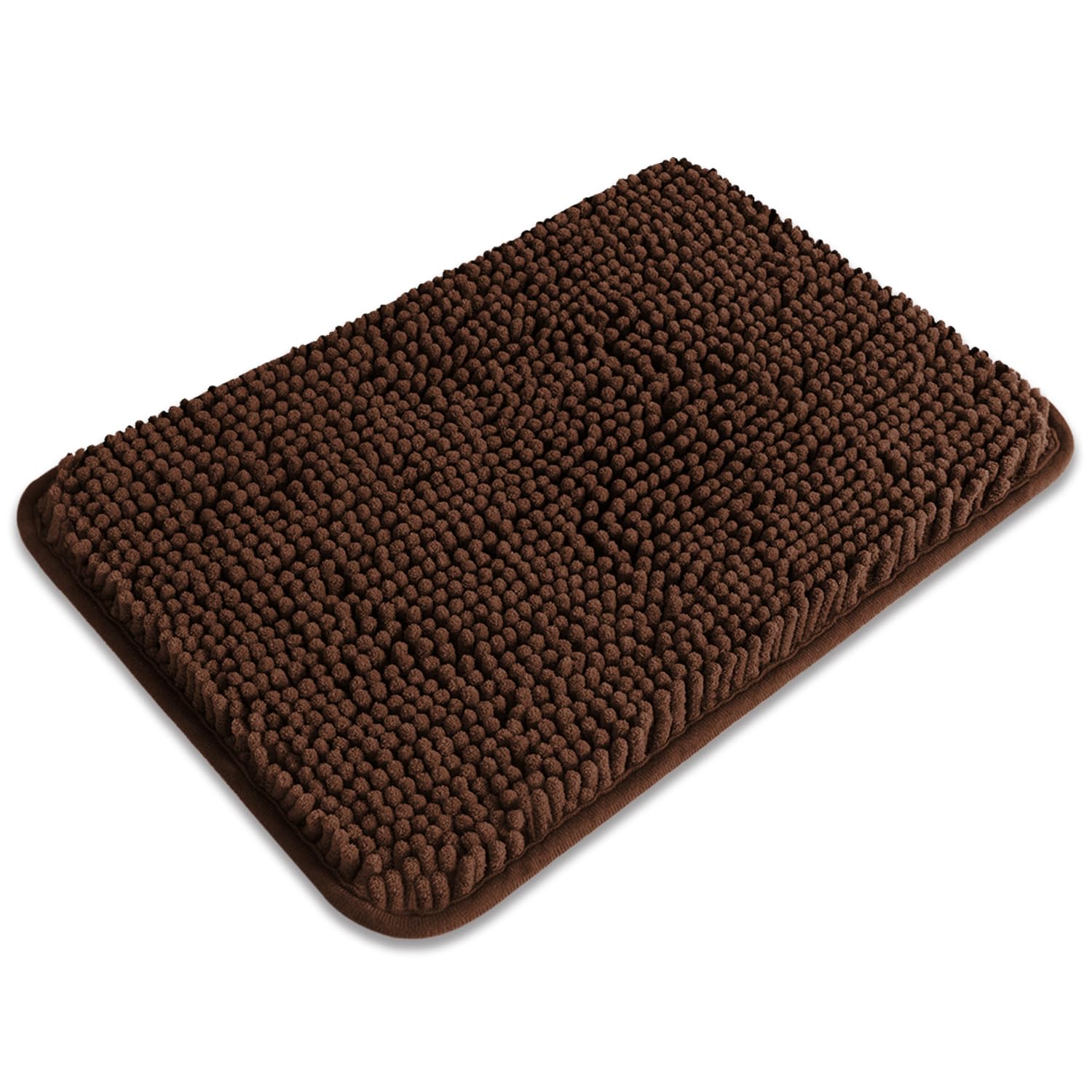 PureSwan Small Bathroom Rug 12"x18" – Washable and Absorbent Bath Mat, Non Slip, Thick Soft Chenille Bath Rugs for Bathroom, Shower, Sink, Dog mat(Brown)