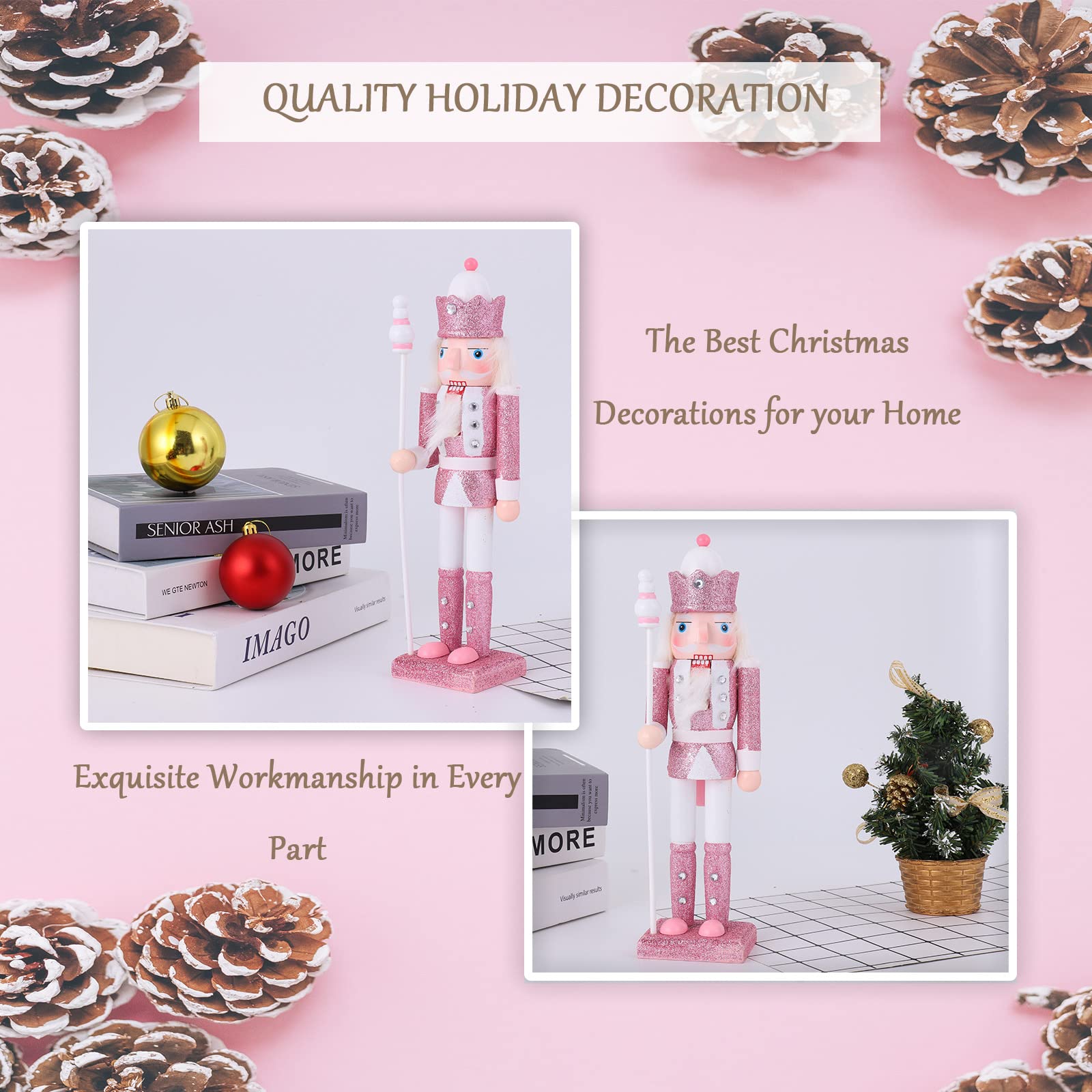 Rosa Nussknacker Soldat - 25cm Holz Figur Für Weihnachtsdeko