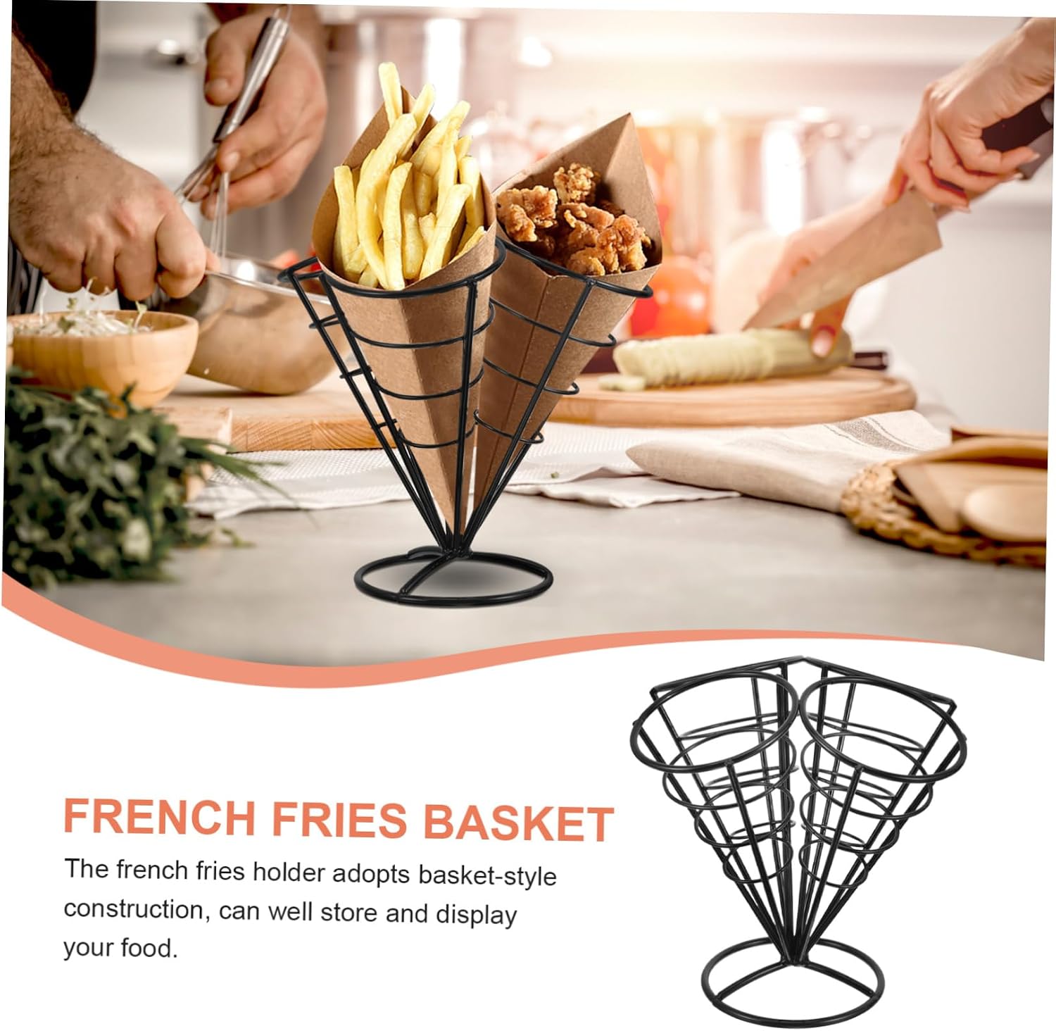 4holes Fry Baskets Handle French Fries Holder Display Rack Snack Stand