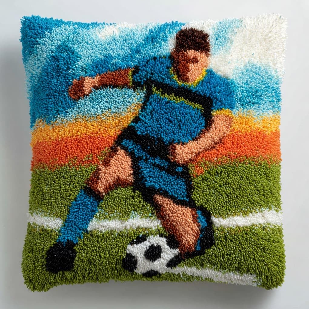WallustrioaW Latch Hook Pillowcase Cushion Kits,Football Player
