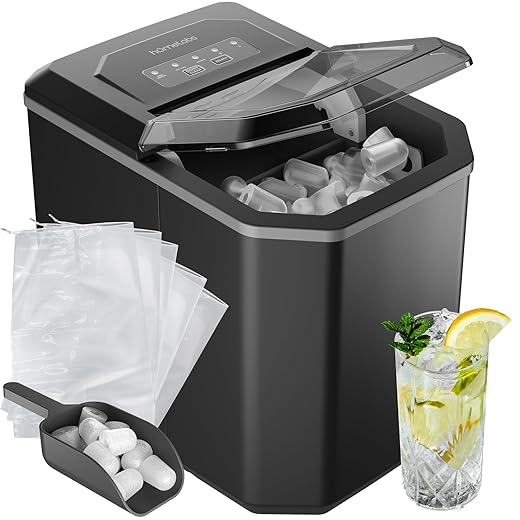hOmeLabs Portable Ice Maker Machine for Counter Top - Makes 26 lbs of Ice per 24 hours - Ice Cubes ready in 6 Minutes - Electric Ice Making Machine with Ice Scoop and 1.5 lb Ice Storage - Silver