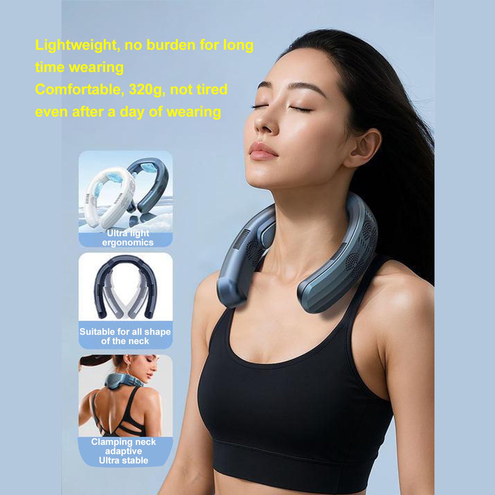 Topiky Nackenventilator, Halbleiterheizung und -kühlung für Persönlichen Komfort, Tragbarer, Leiser, Tragbarer Ventilator, 3 Geschwindigkeiten, Reisen, Badezimmer, Radfahren, Camping, 10.000 MAh