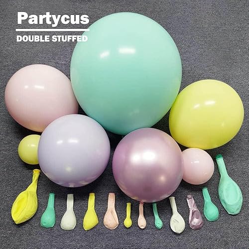 Miniatura 3 de Kit de arco de guirnalda de globos pastel de doble relleno, globos rosa bebé, morado, amarillo, verde, con látex lila metálico para baby shower,