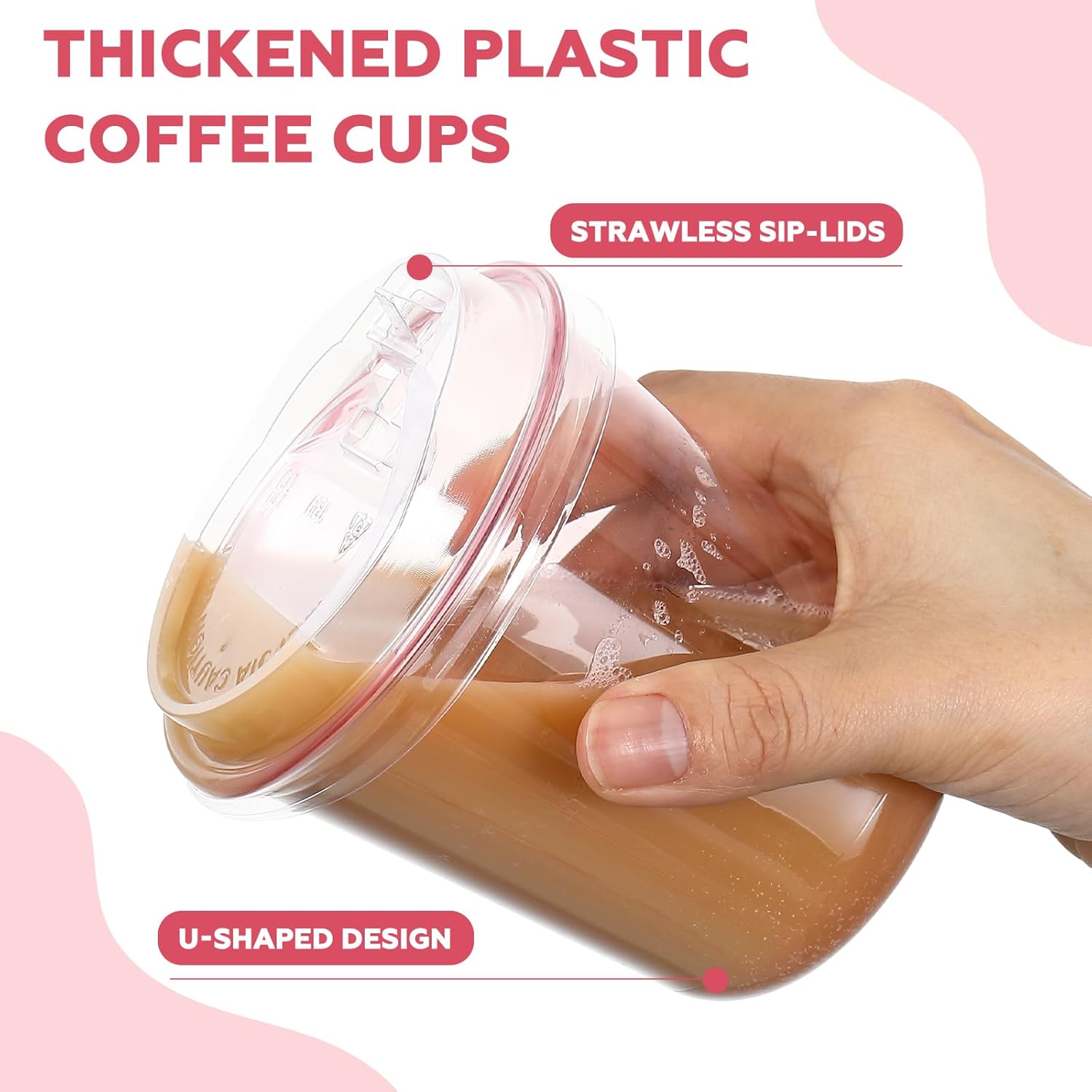 LemonRoad 50 Pack 12 Oz Disposable Iced Coffee Drink Cups, Round Bottom Plastic Cups with Lids Strawless, Plastic Cup with Lids for Iced Coffee Smoothie Cold Beverage Party Catering Supplies - Image 4