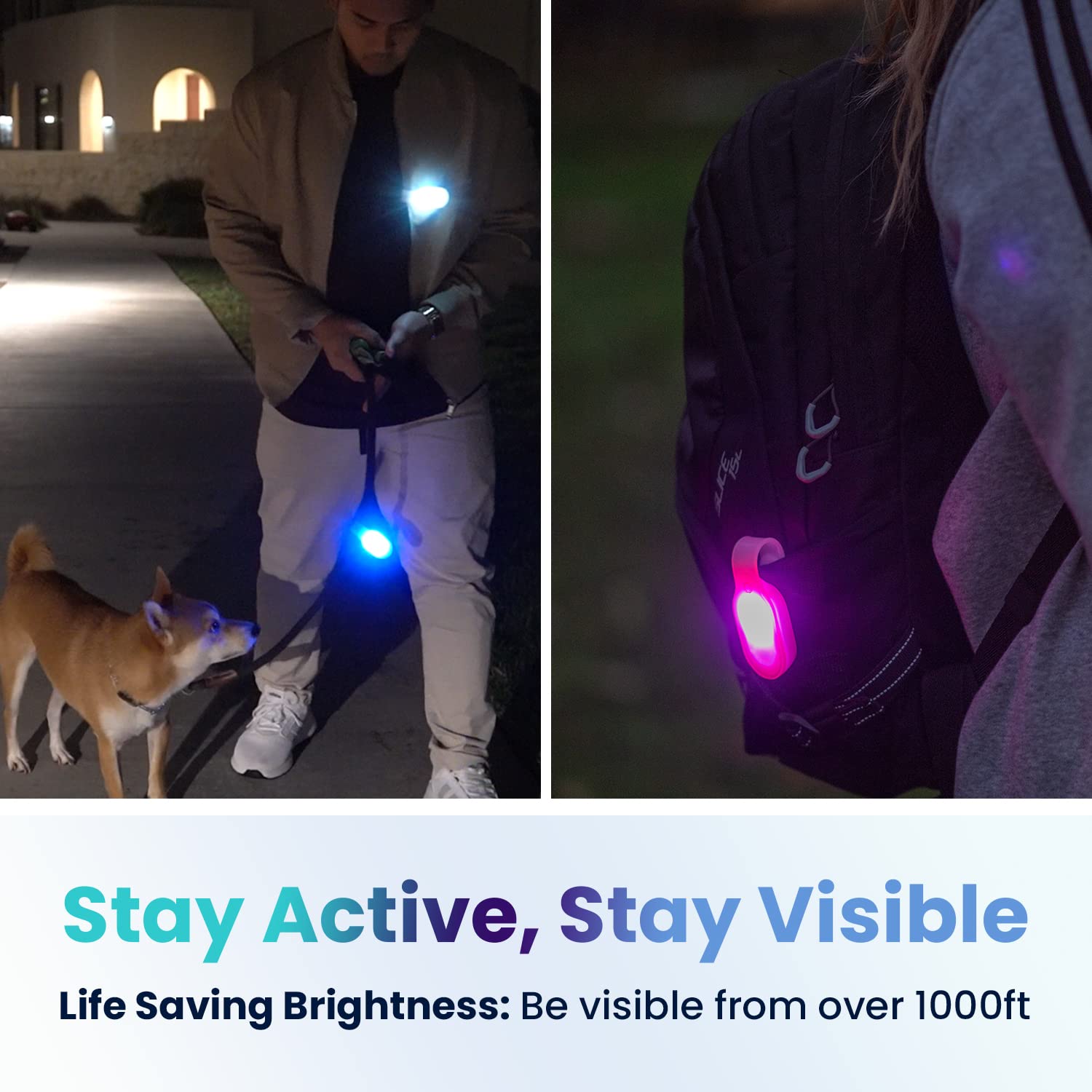 ClipGlow Luz de noche recargable para enfermera, manos libres, luz linterna de emergencia para caminar, correr, mascotas al aire libre (rosa)