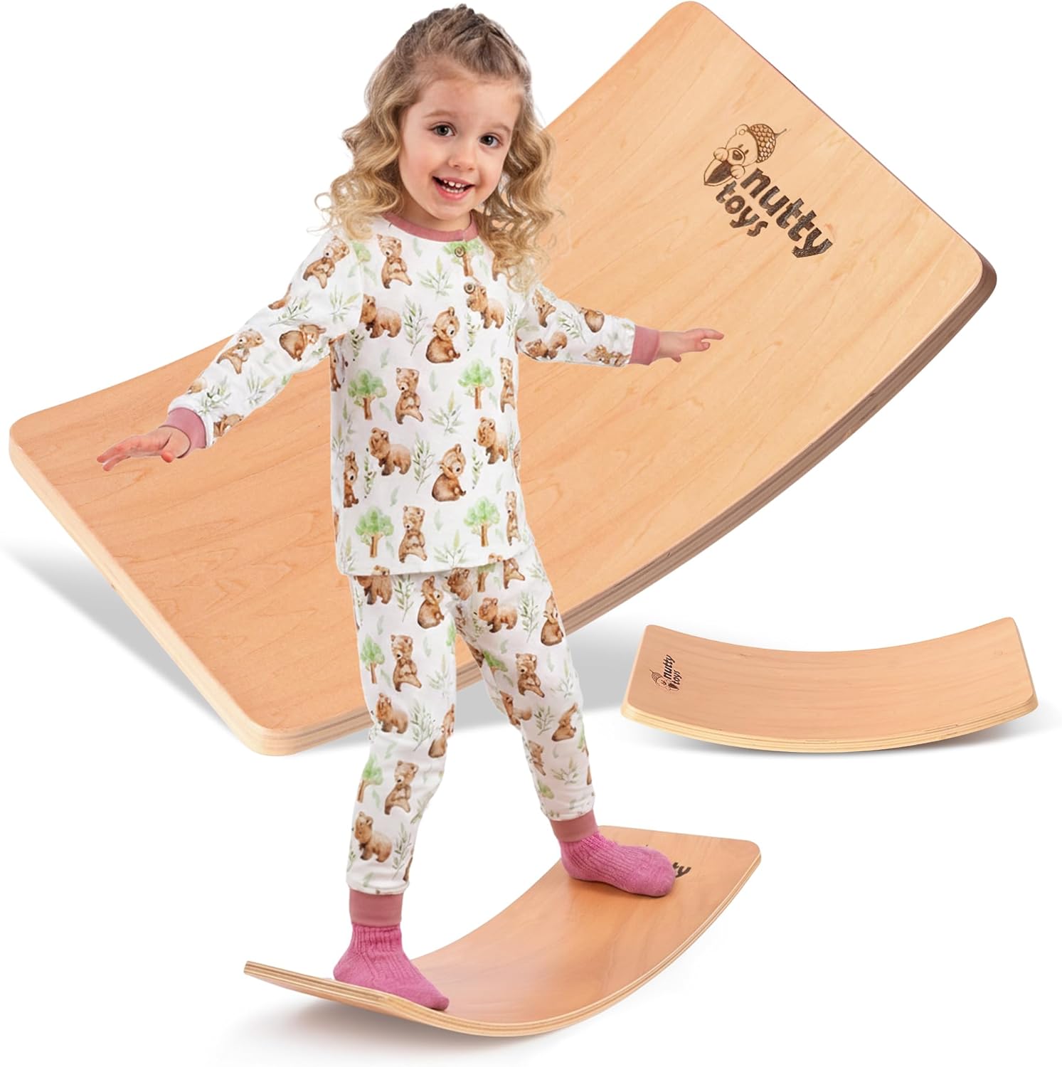 NUTTY TOYS Montessori Wooden Wobble Board for Kids & Adults -100% Natural Wood Balance Board Toddler Balancing Toy Unique Boy & Girl Open Ended Toy Best Christmas Stocking Stuffer Gifts Idea 2025 Mini