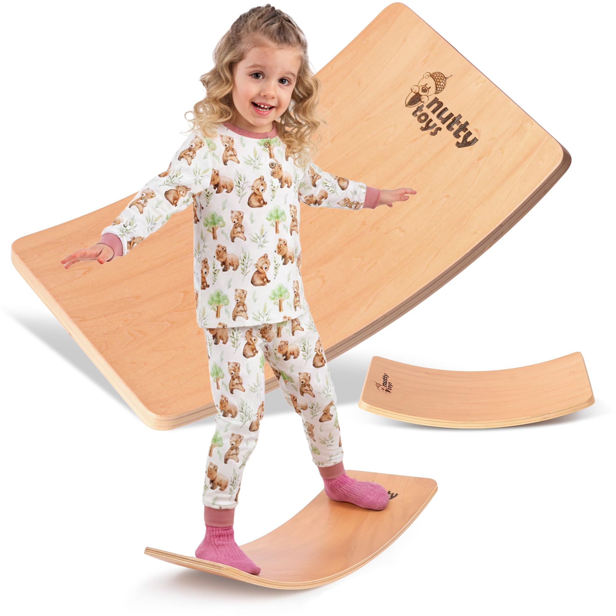 NUTTY TOYS Montessori Wooden Wobble Board for Kids & Adults -100% Natural Wood Balance Board, Waldorf Toddler Balancing Toy, Unique Boy Girl Open Ended Toy Best Valentines Day & Easter Gifts Idea 2026