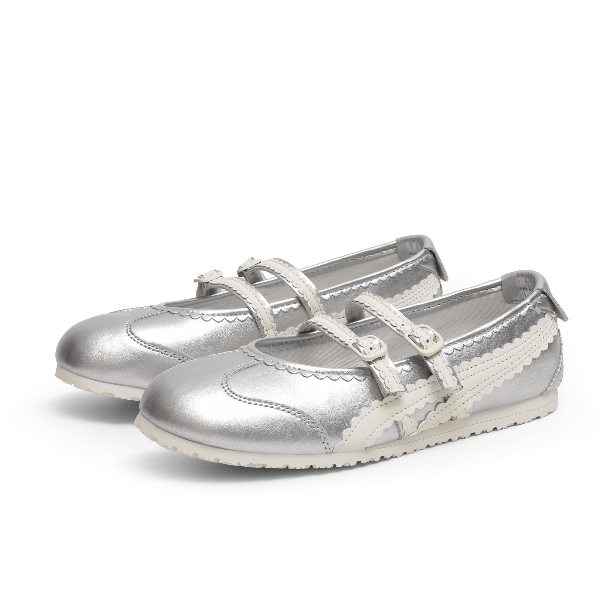 Adolilove Ballet Sneakers for Women Mary Jane Flats Walking Shoes Slip On with Elastic Straps with Memory Foam Insole