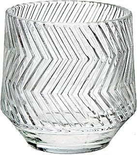 ih casa dÃ©cor Round Glass Candle Holder (Chevron) -Set of 4 candleholders, Clear