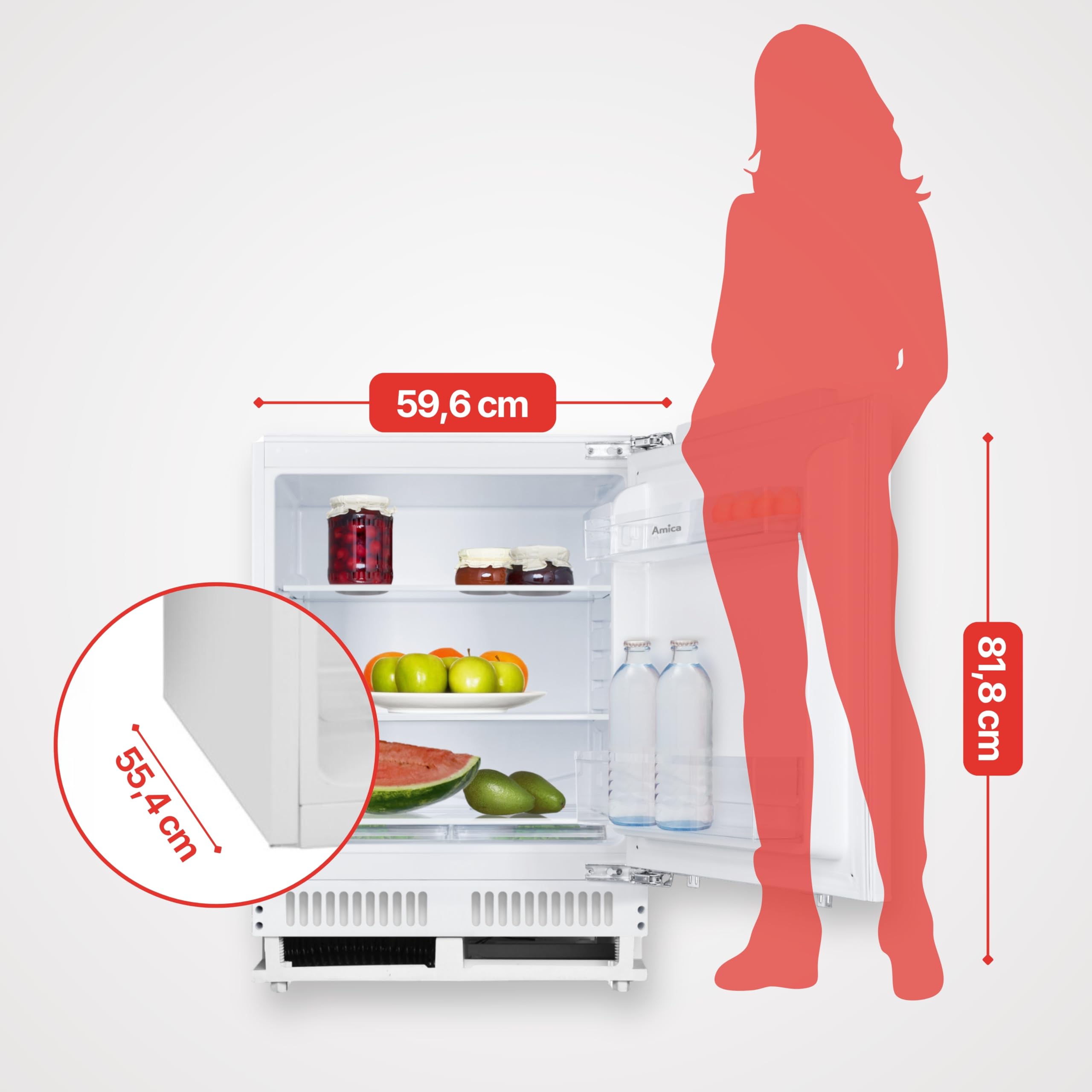 Amica Sistema de control electrónico de 820 mm para frigorífico. Iluminación LED de 81,8 x 59,6 x 55,5 cm. Nevera inferior