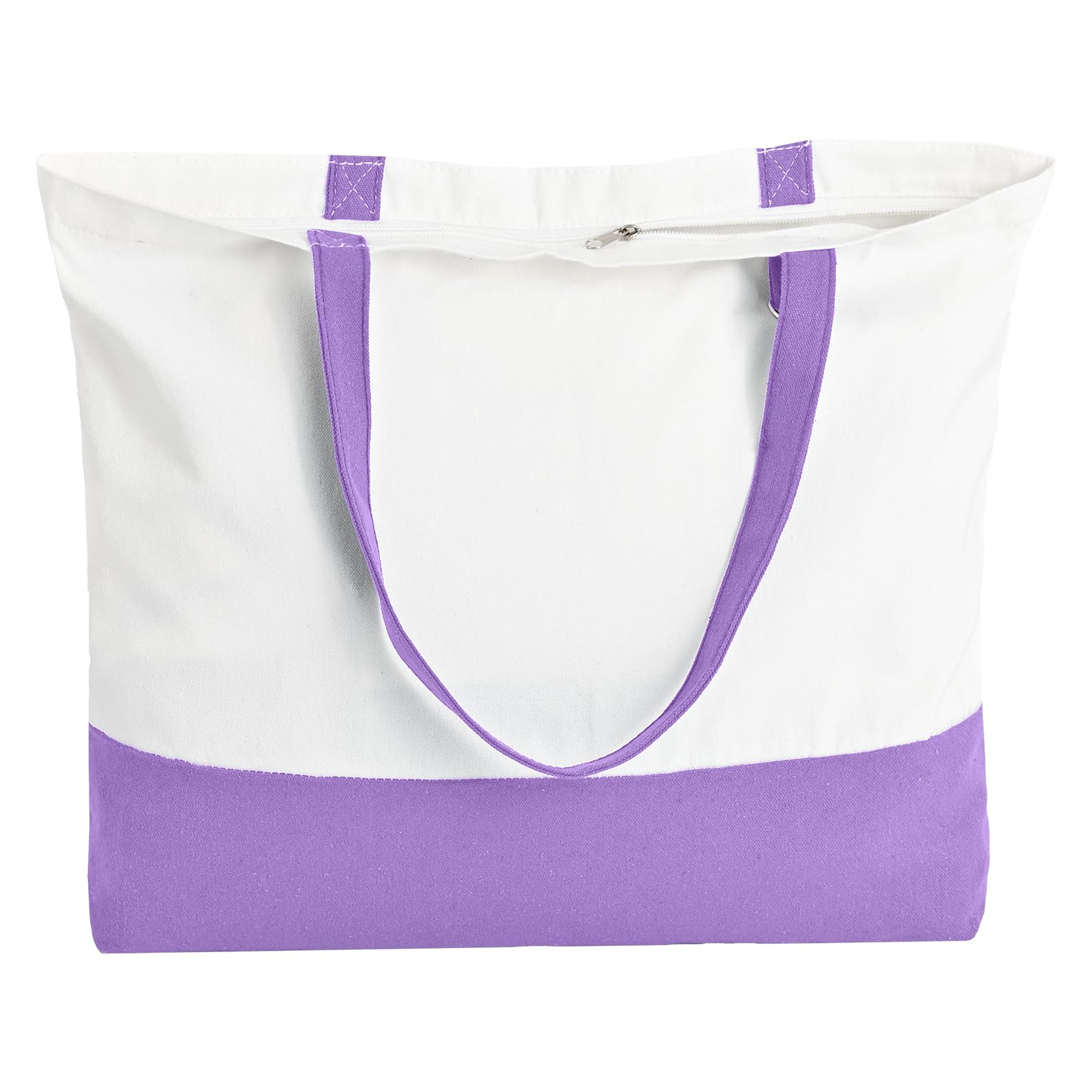 1 Pack Canvas Tote Bag with Zipper, Large Blank Grocery Tote, Purple
