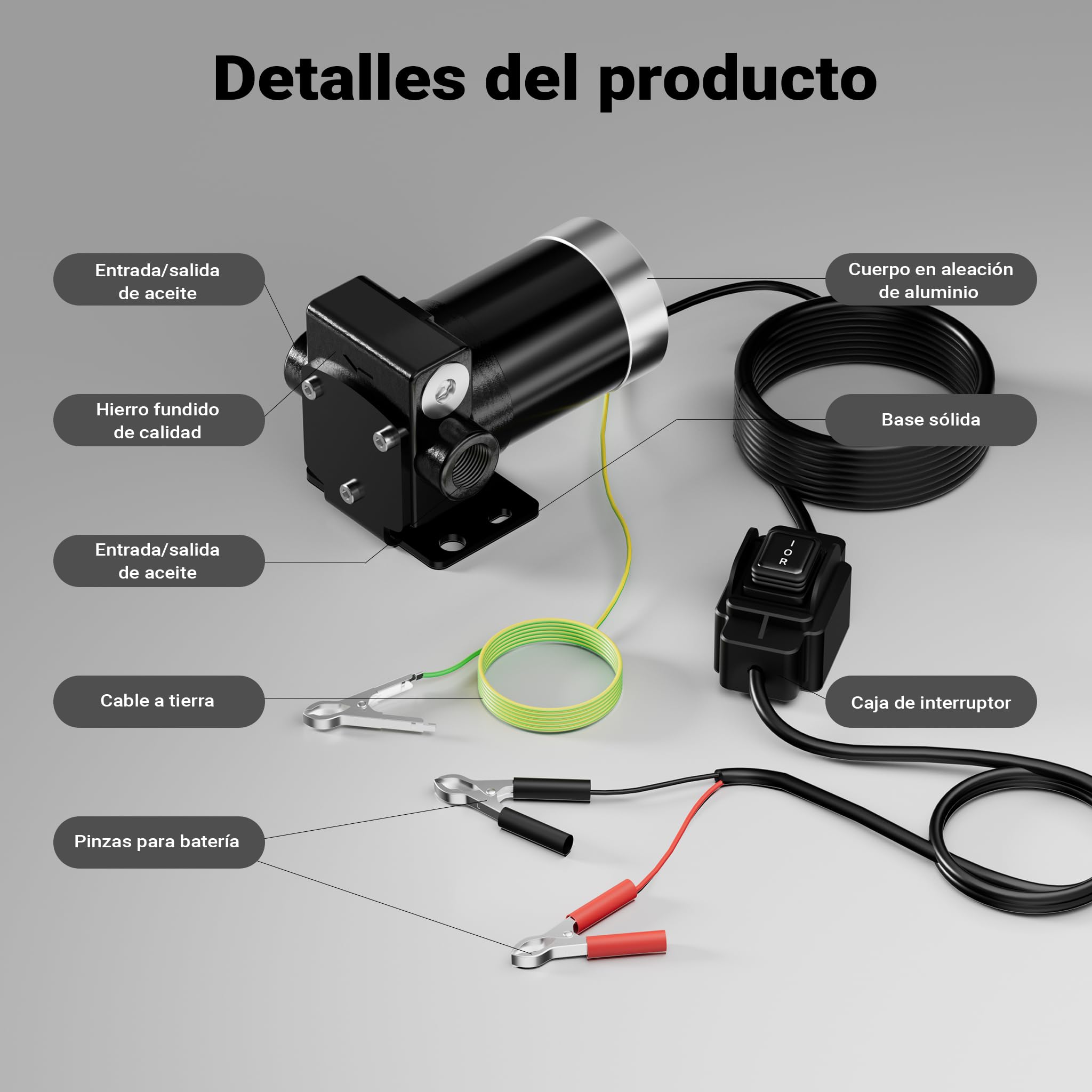 Wiltec Bomba de trasvase gasolina y diésel 12 V, 75 W caudal 14 l/min portátil cable con clips de batería altura máx. 6 m aspiración máx. 1,5 m autocebante ideal para trasvase desde barriles