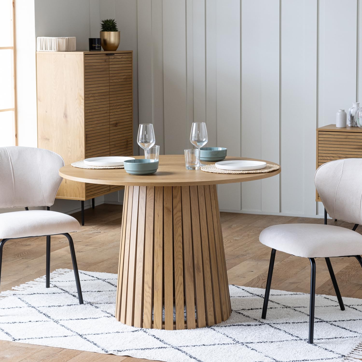 Happy Garden Mesa de Comedor Liv, 5 plazas, diseño Redondo, Estilo escandinavo, 110cm de diámetro