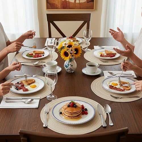 Miniatura 7 de SHACOS Juego de 6 manteles individuales redondos trenzados de 15 pulgadas antideslizantes resistentes al calor de algodón y poliéster, alfombrillas