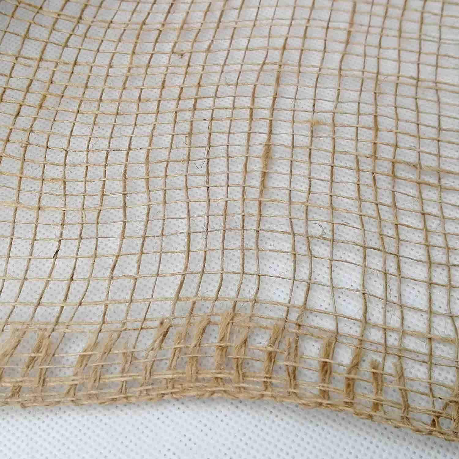 Tela de yute 100 unidades de 100 % natural, 50 x 50 cm, peso 100 g/m2, tela de yute natural ecológica, ancho de malla 4 x 4 mm, reforzado lateralmente, aspecto natural rústico.