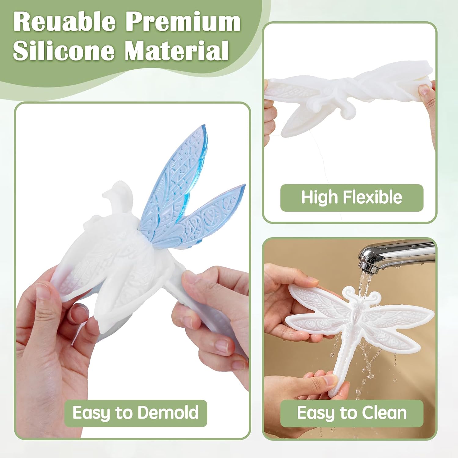Dragonfly Resin Molds, 3D Animal Silicone Molds, Lifelike Large Dragonfly Epoxy Resin Crafts - Reusable, Flexible, Non-Stick, DIY Craft for Home Wall Desktop Decor, Candle & Soap Making
