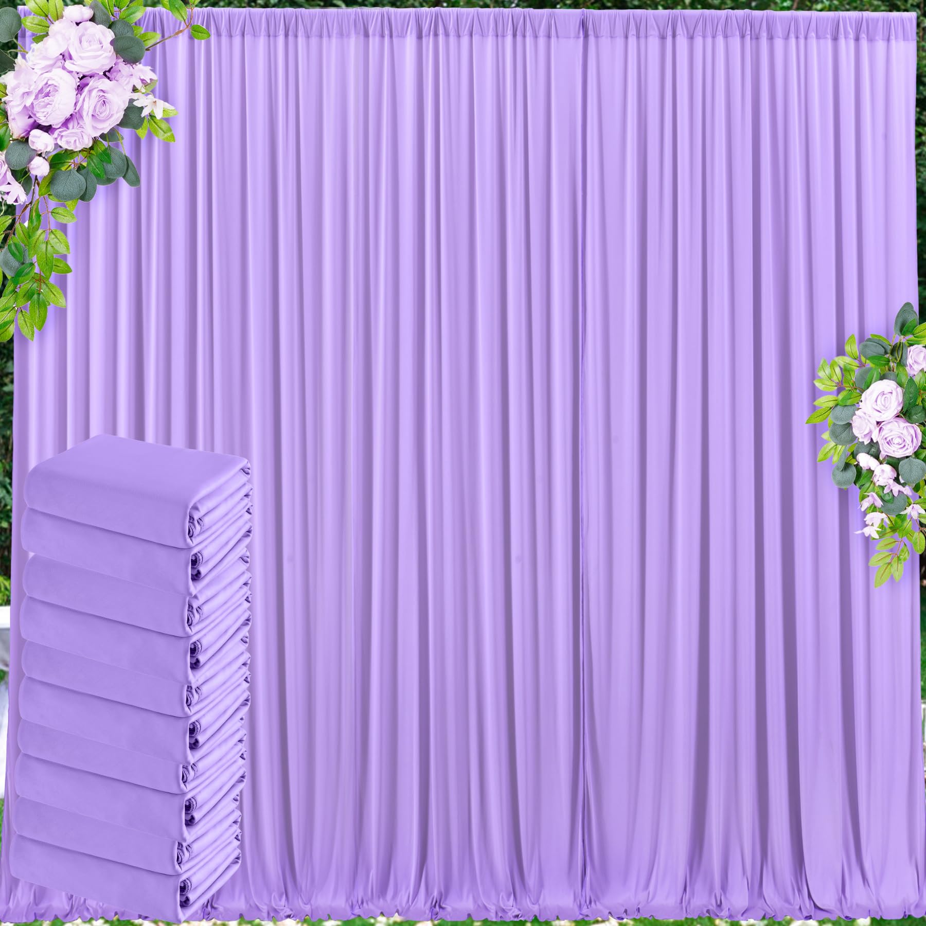 50 ft x 10 ft Wrinkle Free Lavender Backdrop Curtain for Parties, Polyester Light Purple Photo Backdrop Drapes 10 Panels 5x10ft for Baby Shower Photoshoot Wedding Birthday Party Photography Curtains