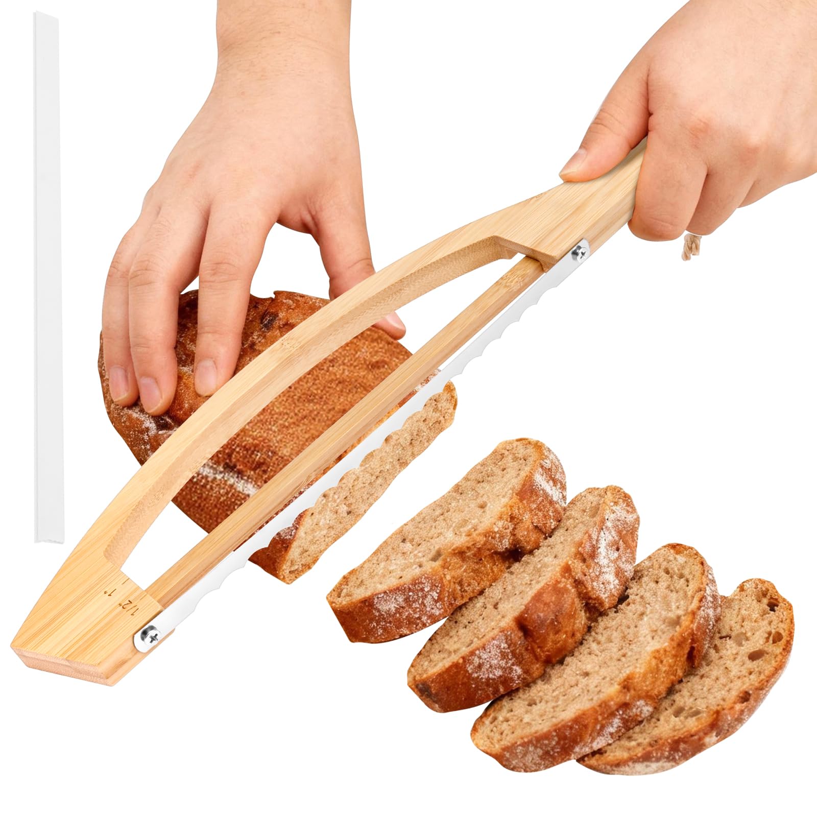 Gatphy Bread Bow Saw for Slicing, 43cm bSerrated Bagel Cutter Wooden Bread Bow Cutter with Wooden Handle Sourdough Slicer for Homemade Bagels Baguettes (Cutter3)
