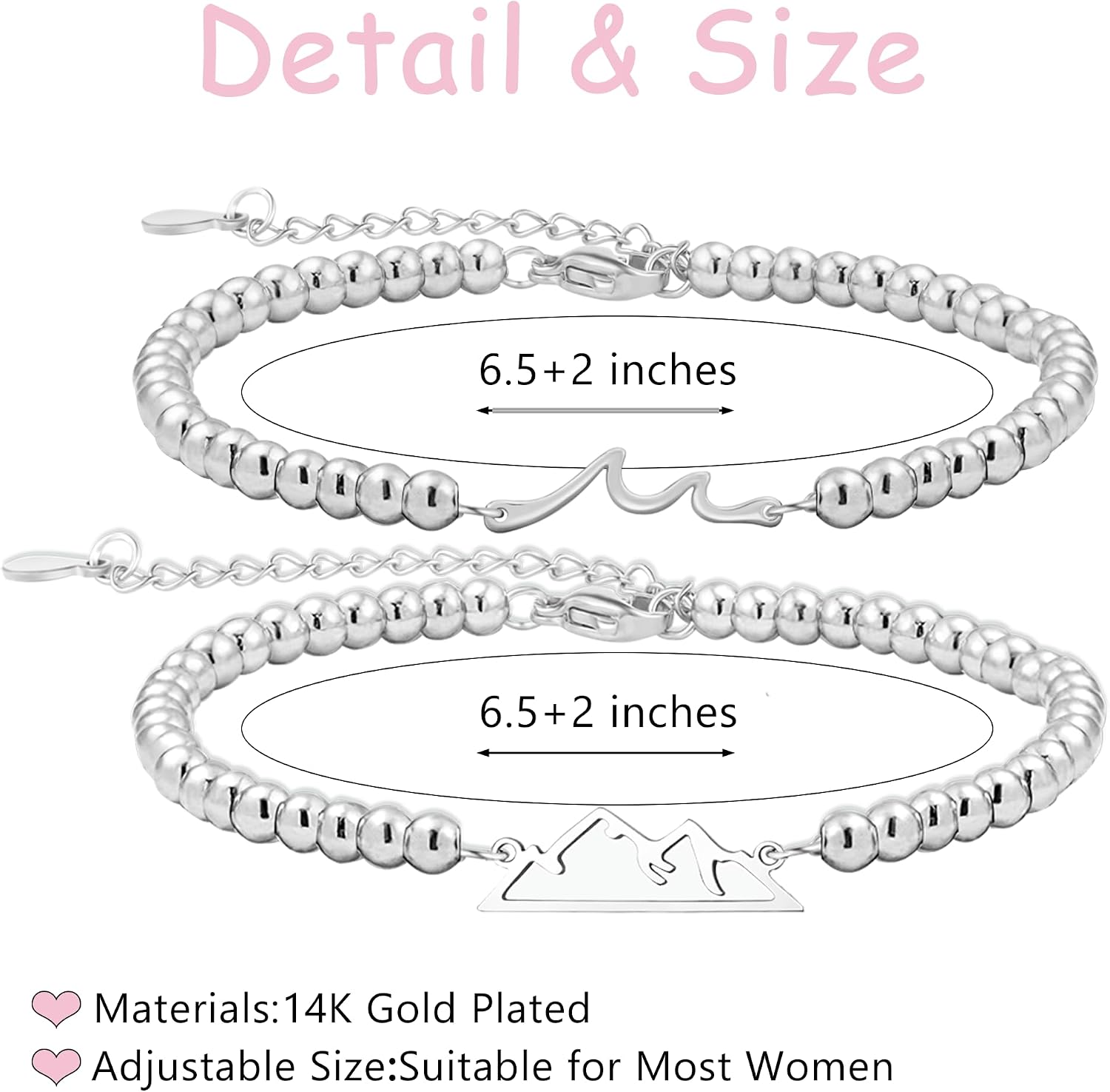 Matching Mountain Wave Bracelets for Couples Anniversary for Him and Her, Pinky Promise Relationship Bracelet Gifts for Girlfriend Boyfriend Wife Soul Sister Best Friends
