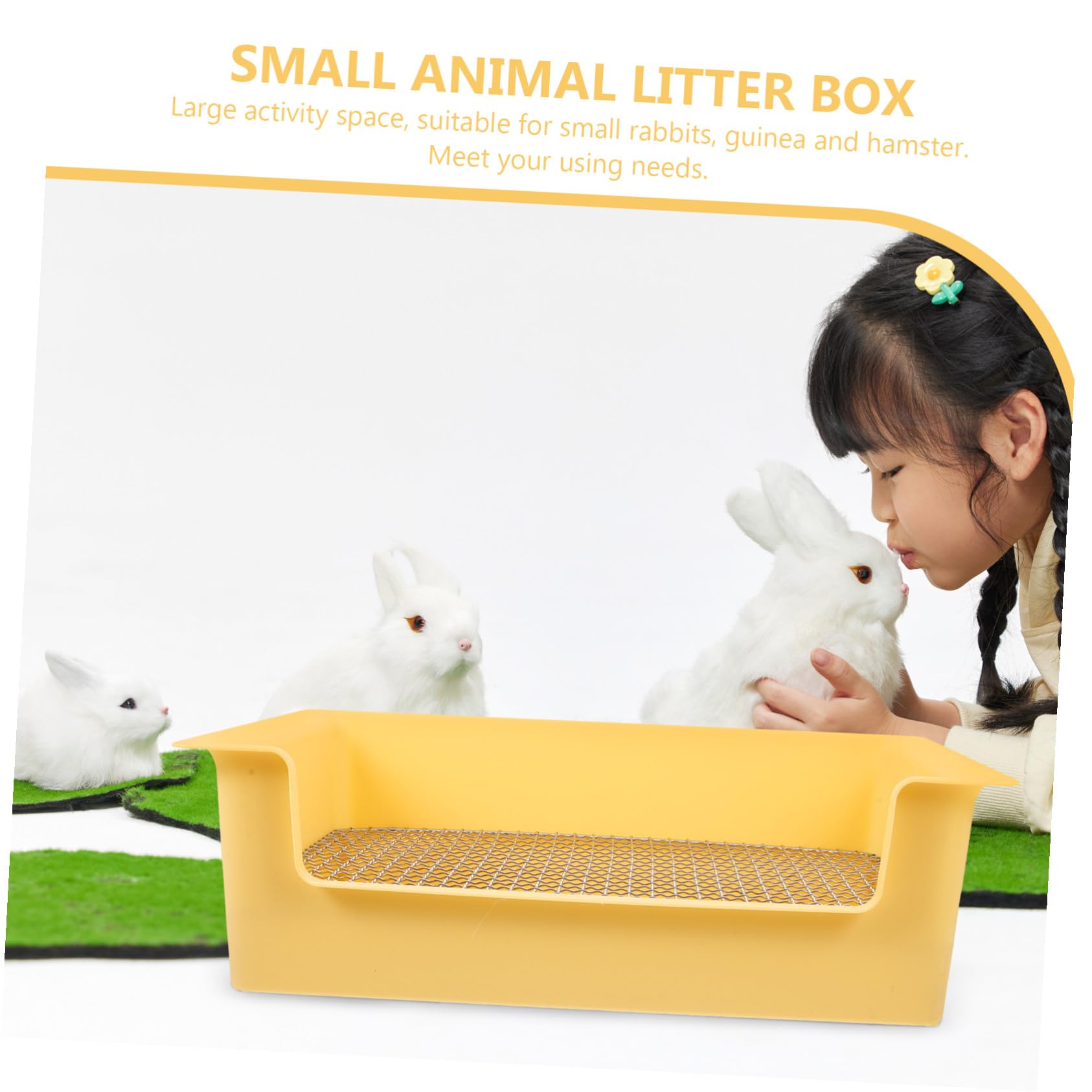 Lettiera per Conigli e Cavie in Plastico Giallo, Grande Spazio attività, Vasino Rettangolare Portatile per Piccoli Animali da Interno Come Bagno o Cucina
