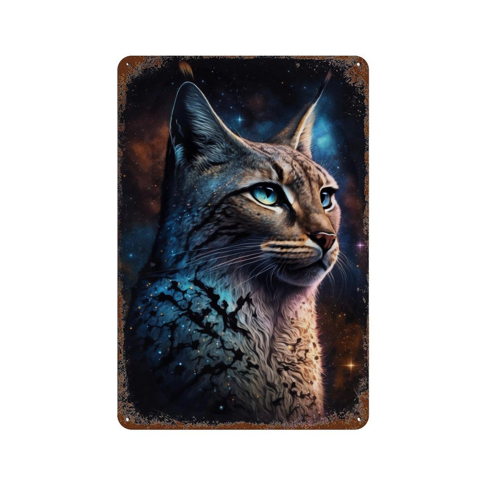 Cosmic Lynx Portrait-10 Distressed Metal Wall Sign 11.8"x7.9", Shabby Chic Decor for Garage, Pub Or Kitchen